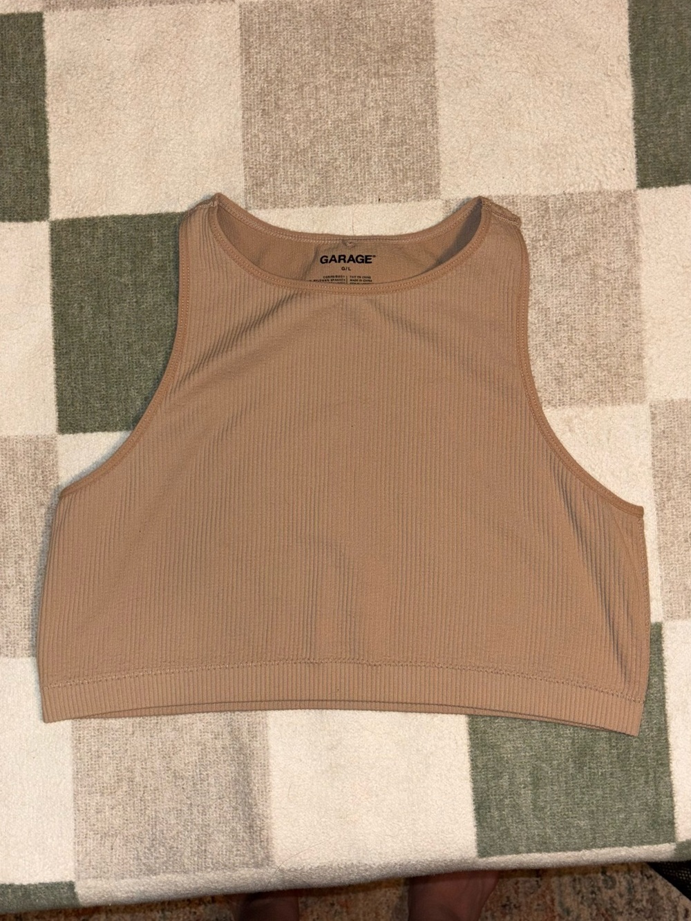 Garage Ribbed High-Neck Crop Tank - Tan